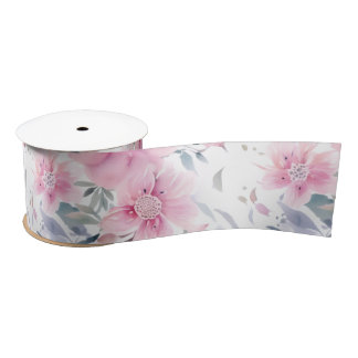 Pink Floral Watercolor Satinband
