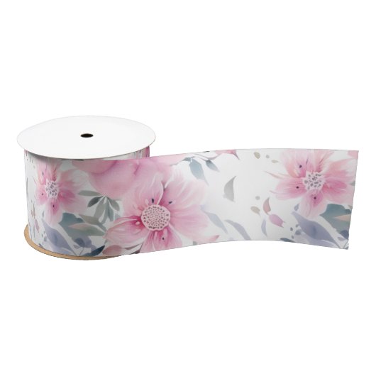 Pink Floral Watercolor Satinband (Spule)