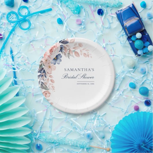 Pink Floral Watercolor Script-Brautparty Pappteller (Party)