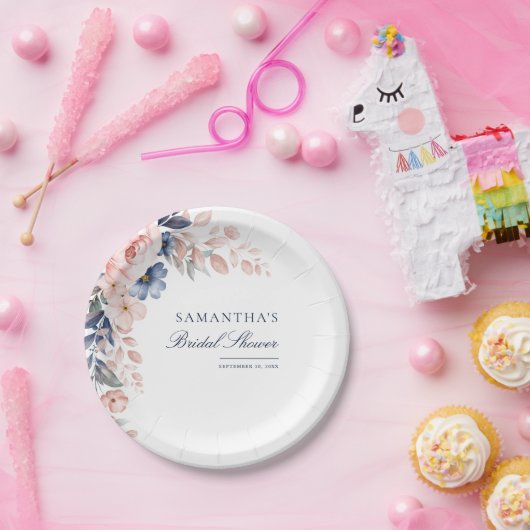 Pink Floral Watercolor Script-Brautparty Pappteller (Party)