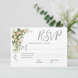 Pink Floral Watercolor Script RSVP Karte