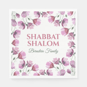 Pink Floral Watercolor Shabbat Serviette