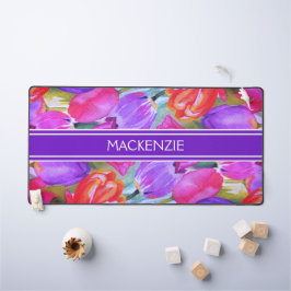 Pink Floral Watercolor Tulip Schreibtischunterlage