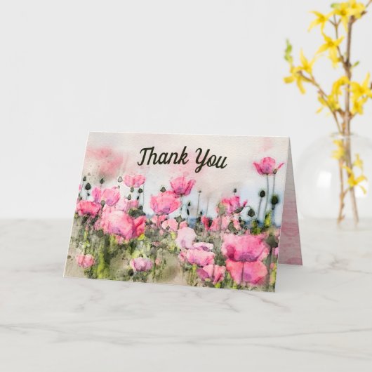 Pink Floral Watercolor Vielen Dank Karte (Gelbe Blume)