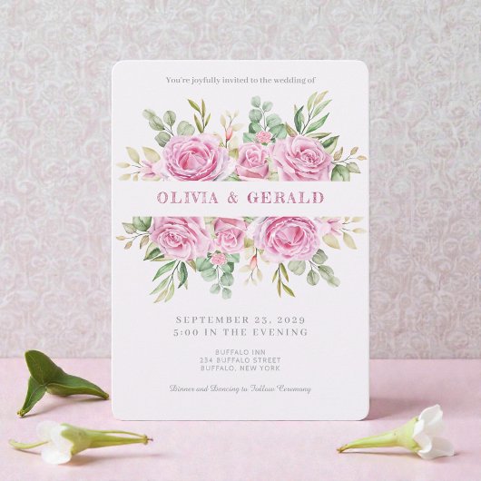 Pink Floral Watercolor Wedding Invitation  Einladung