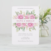 Pink Floral Watercolor Wedding Invitation  Einladung (Stehend Vorderseite)