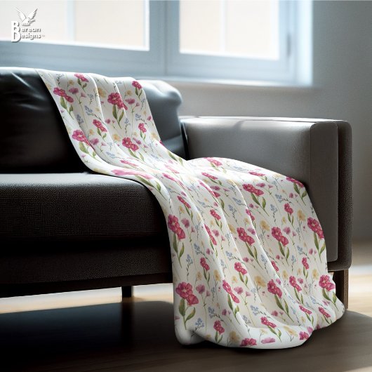 Pink Floral Watercolor Wildflower Fleecedecke