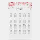 Pink Floral Wedding 20 Table Seating Chart Acrylschild (Vorderseite)