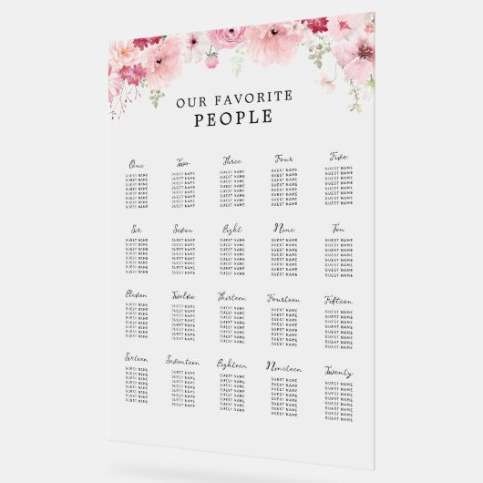 Pink Floral Wedding 20 Table Seating Chart Acrylschild (Winkel)