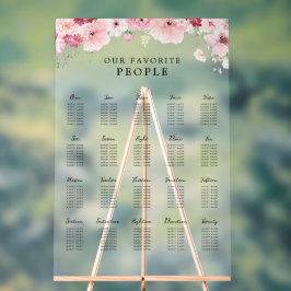 Pink Floral Wedding 20 Table Seating Chart Acrylschild