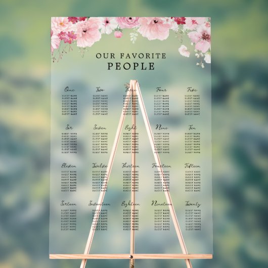 Pink Floral Wedding 20 Table Seating Chart Acrylschild (Neutral)
