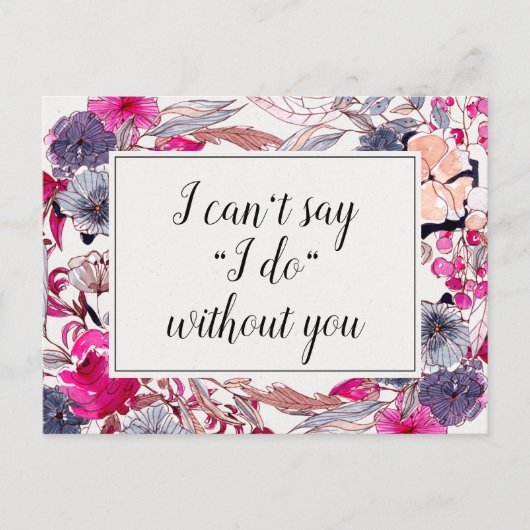 Pink Floral Wedding Bridesmaid Vorschlag Card Postkarte (Vorderseite)