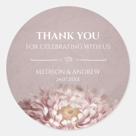 Pink Floral Wedding Danke Sticker (Vorderseite)