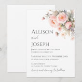 Pink Floral Wedding  Einladung (Vorne/Hinten)