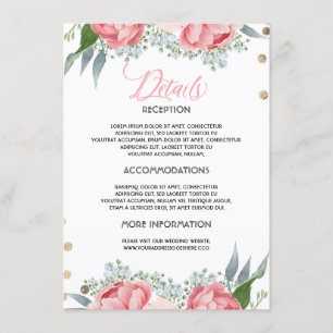 Pink Floral Wedding Information Gästekarte Begleitkarte