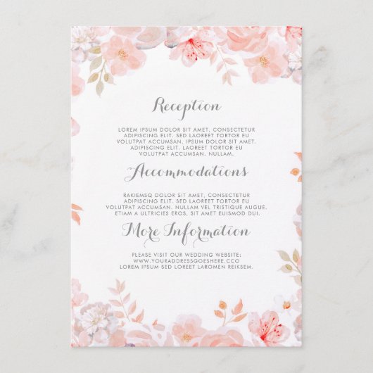 Pink Floral Wedding Information Guest Begleitkarte (Vorderseite)