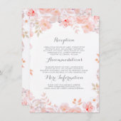 Pink Floral Wedding Information Guest Begleitkarte (Vorne/Hinten)