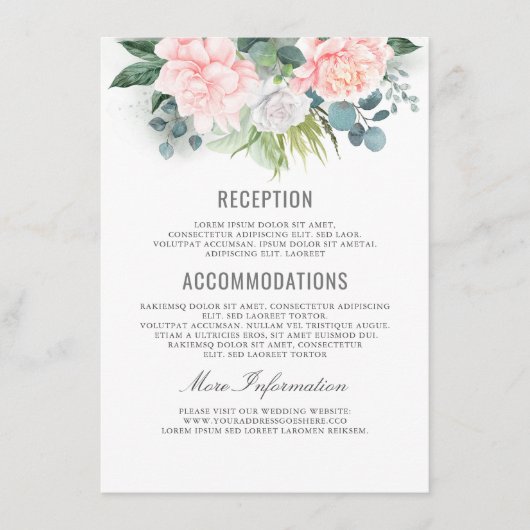 Pink Floral Wedding Information Guest Begleitkarte (Vorderseite)