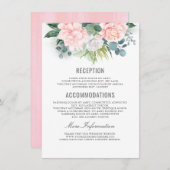 Pink Floral Wedding Information Guest Begleitkarte (Vorne/Hinten)