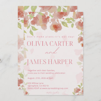 Pink Floral Wedding Invitation – Elegant Rustic Einladung