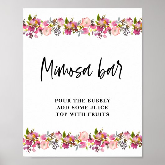 Pink Floral Wedding Mimosa Bar Poster (Vorne)