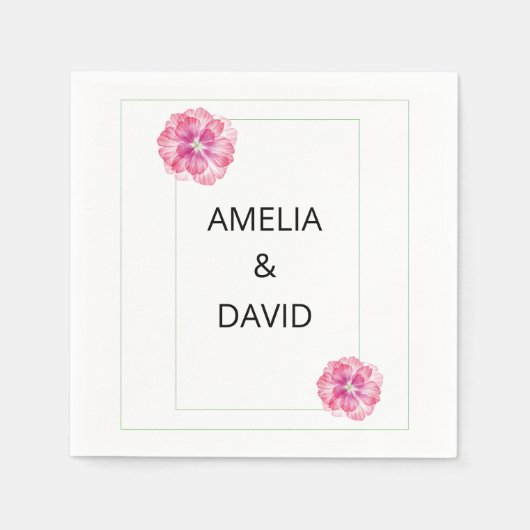 Pink Floral Wedding Paper Napkins Serviette (Vorderseite)