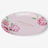 Pink Floral Wedding  Pappteller (Schrägansicht)