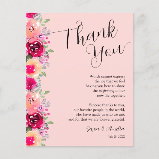 Pink Floral Wedding Plate Danke Flyer (Vorne)