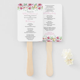 Pink Floral Wedding Program Hand Fan Fächer