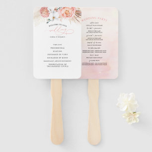 Pink Floral Wedding Program Hand Fan Fächer