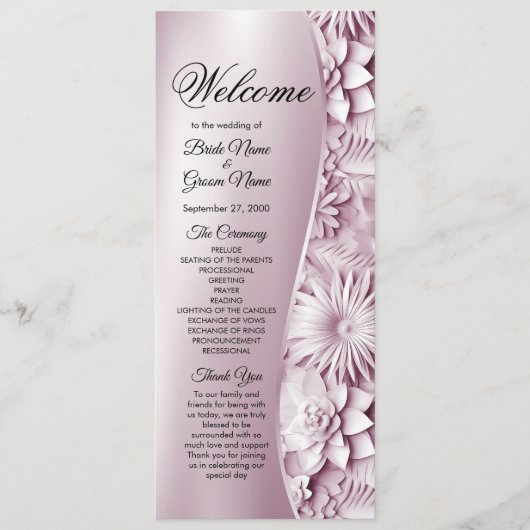 Pink Floral Wedding Program Programm (Vorderseite)