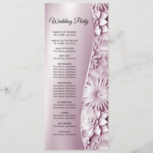 Pink Floral Wedding Program Programm (Rückseite)