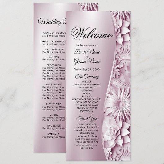 Pink Floral Wedding Program Programm (Vorne/Hinten)