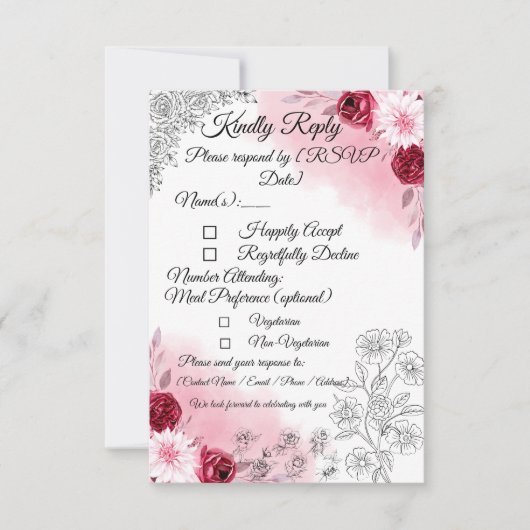 Pink Floral Wedding RSVP Card | Romantic Karte (Vorderseite)