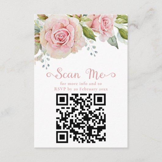 Pink Floral Wedding RSVP QR Begleitkarte (Vorderseite)