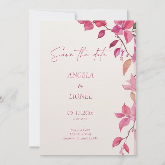 Pink Floral Wedding  Save The Date (Vorderseite)