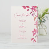 Pink Floral Wedding Save The Date (Stehend Vorderseite)