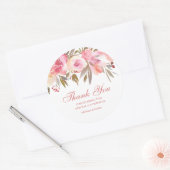 Pink Floral Wedding Script Vielen Dank Runder Aufkleber (Umschlag)