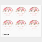 Pink Floral Wedding Script Vielen Dank Runder Aufkleber (Blatt)