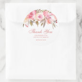 Pink Floral Wedding Script Vielen Dank Runder Aufkleber (Tasche)