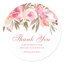 Pink Floral Wedding Script Vielen Dank