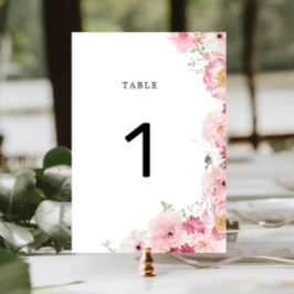 Pink Floral Wedding Table Number Tischnummer