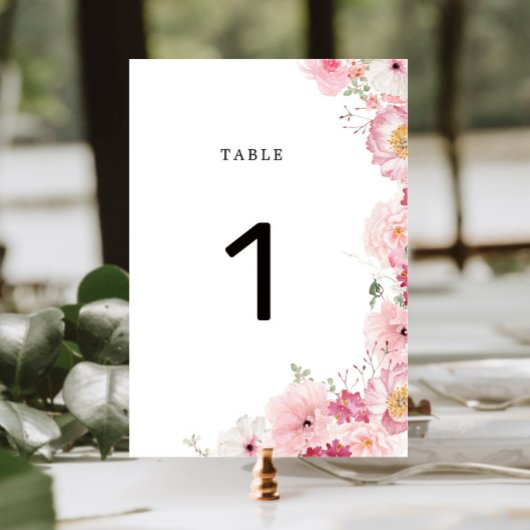 Pink Floral Wedding Table Number Tischnummer