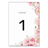 Pink Floral Wedding Table Number Tischnummer (Vorderseite)
