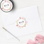 Pink Floral Wedding Umschlag Aufkleber / Gefälligk<br><div class="desc">Mit diesem eleganten Hochzeitsaufkleber heben Sie Ihre Kuverts und Favoriten auf, zeigen wunderschöne Blume in Rosa und Blau, einen Abschnitt für Ihre Initialen und einen zusätzlichen Text unten. Ideal für Hochzeitsfeiern oder Gastgeschenke Hochzeiten. Möglichkeit, "Bearbeiten mit dem Entwurfstool" auszuwählen und Änderungen an Textstil, Textgröße, Farbe und Position vorzunehmen. Teil unserer...</div>