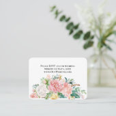 Pink floral Wedding Website RSVP Card Visitenkarte (Stehend Vorderseite)