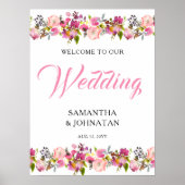 Pink Floral Wedding Willkommensschild Poster (Vorne)