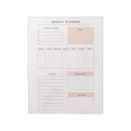 Pink Floral Weekly Notepad Notizblock (Rotiert)