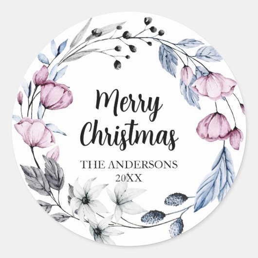 Pink Floral Weihnachten Umschlag Aufkleber (Vorderseite)