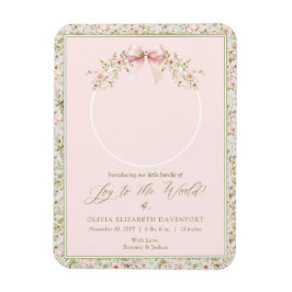 Pink Floral Weihnachts Foto Ankündigung Magnet